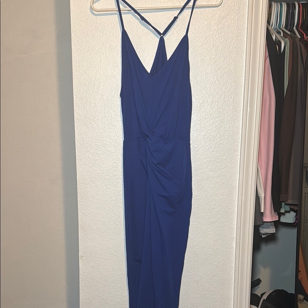SHEIN Blue Midi Dress with Elegant V-Neck